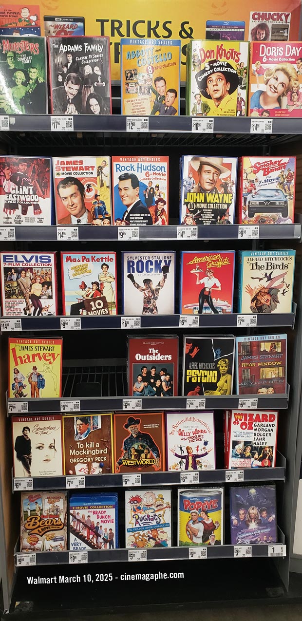 Old movie display at Walmart - a lot of titles Old movie display at Walmart - a lot of titles